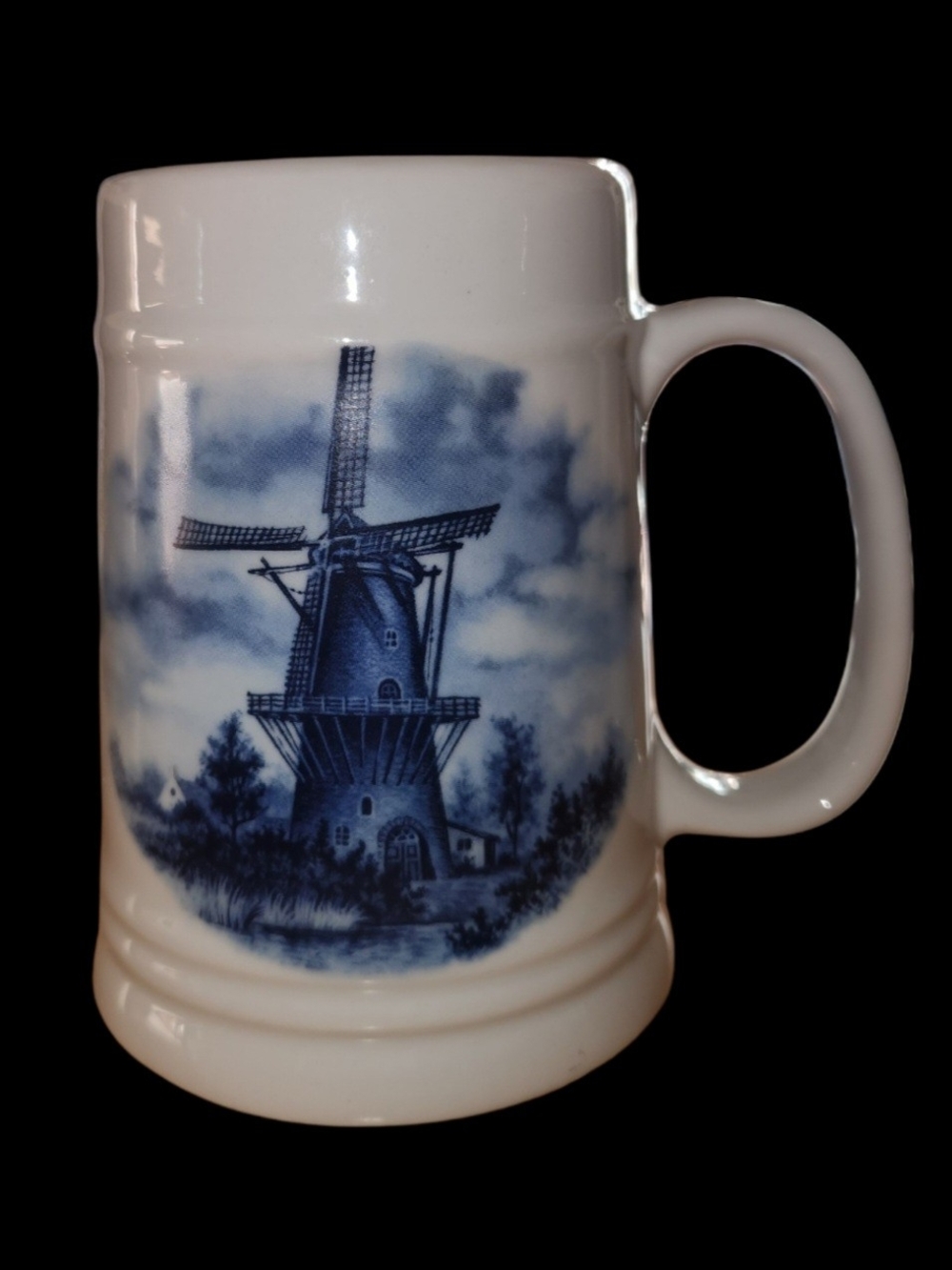 Ter Steege BV Delft-Blauw Hand-Painted White Mini Ceramic Beer Mug with Windmill